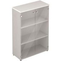 Mobile medio con 2 ante vetro 2 ripiani linea "Stilo" 90cm x 40,1cm x 129,3cm - acero