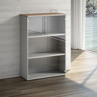 Mobile medio con 2 ante vetro 2 ripiani linea "Stilo" 90cm x 40,1cm x 129,3cm - noce