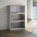 Mobile medio con 2 ante vetro 2 ripiani linea "Stilo" 90cm x 40,1cm x 129,3cm - noce