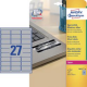 AVERY CF 20 FF 27 ETICH. BIANCO IN POLIESTERE STAMPA LASER COD. L6011 63,5X29,6