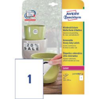 ETICHETTE RESISTENTI RIMOVIBILI POLIESTERE BIANCO LASER E INKJET AVERY  210X297MM 20PZ
