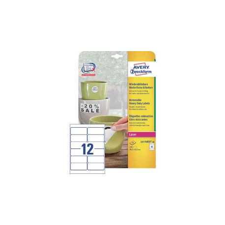 AVERY CF 20 FF 12 ETICH. BIANCO ADESIVE IN POLIESTERE STAMPA LASER COD. L4776REV 99X42,3