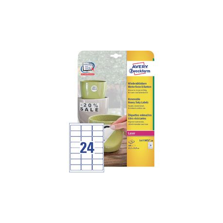 AVERY CF 20 FF 24 ETICH. BIANCO ADESIVE IN POLIESTERE STAMPA LASER COD. L4773REV 63,5X33,9
