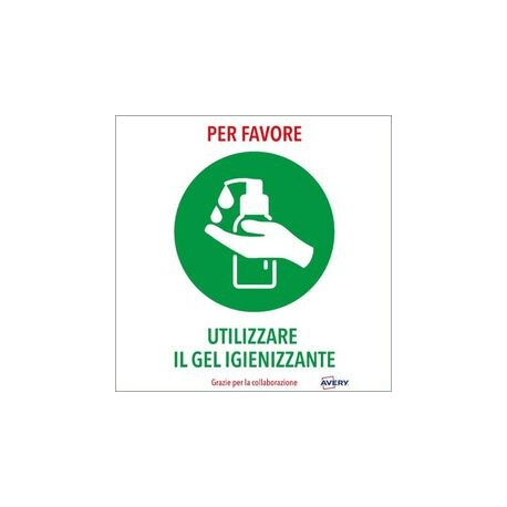 CF2 AVERY ETICH. A4 "UTILIZZARE IL GEL IGIENIZZANTE"
